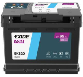 Exide 62 Ah 680 A EK620 AGM Akumuliatoriai